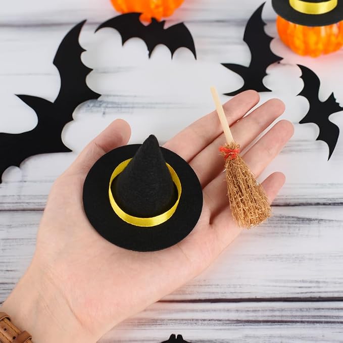 Mini Witch Hats and Mini Broom, Small Witch Hats - Image 2