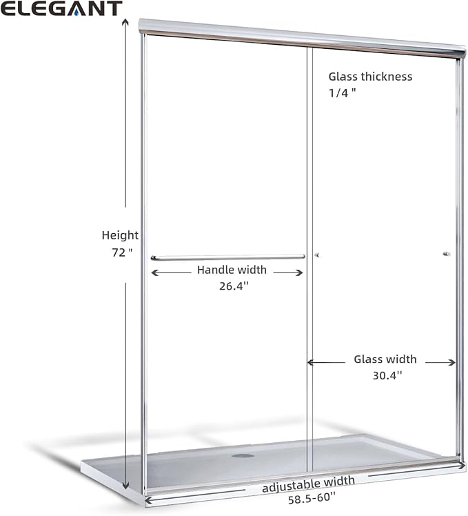 ELEGANT Shower Doors 58.5-60" W x 72" H, Semi-Frameless Bypass Sliding Shower - Image 7