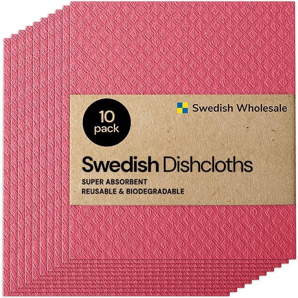 Swedish Wholesale Dishcloths Reusable 8" x 7" Sponge Cloths, Bulk 10 Pack of by SwedishWholesale