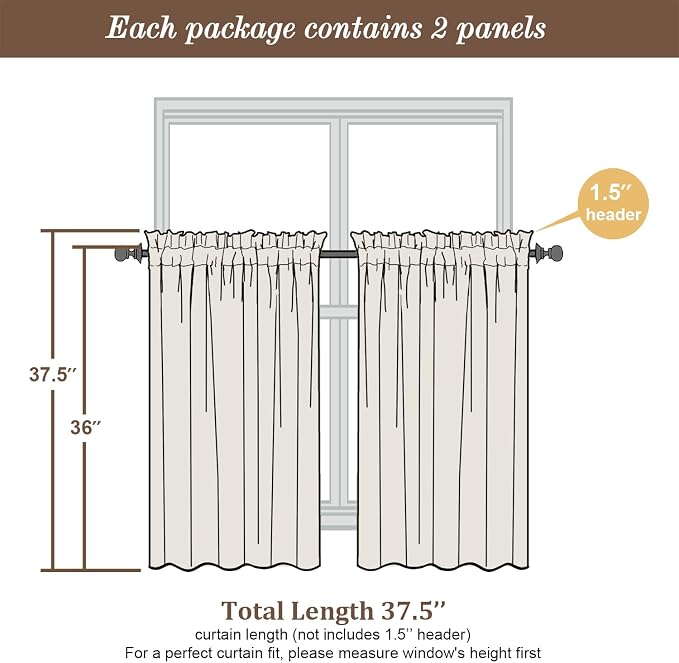 Chyhomenyc Sheer Curtains 36 Inch Length, Short Voile Sheer Window Curtians - Image 3