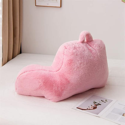 Holawakaka Standard Faux Fur Bed Rest Pillow with Arms, Rabbit Fur Reading Pillows Perfect for Adults, Teens, Kids, Arm, Back, Pregnancy Lumbar & Head Neck Coccyx Lower Back Support Cushion (Pink)