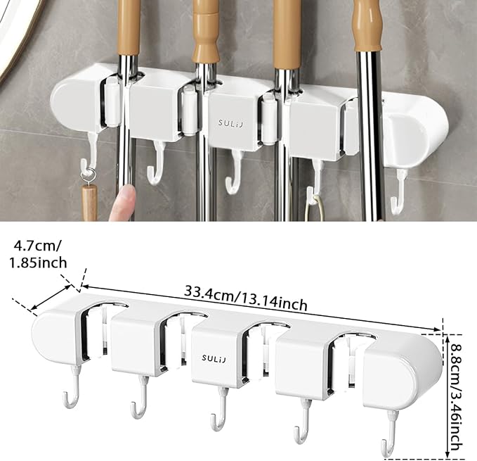 3PCS Broom Holder Wall Mount, No-Drilling Self-Adhesive Mop and Broom Storage - Image 2