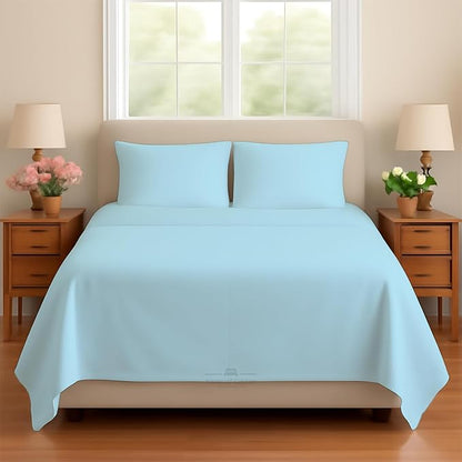 Sleeper Sofa 4 Piece Bed Sheet Set Premium Quality 100% Cotton 500 Thread Count, Smooth & Super Soft Sateen Weave, Extra Soft Bed Sheets, Wrinkle Free, 4 Inch Deep Pocket (Queen, Light Blue)