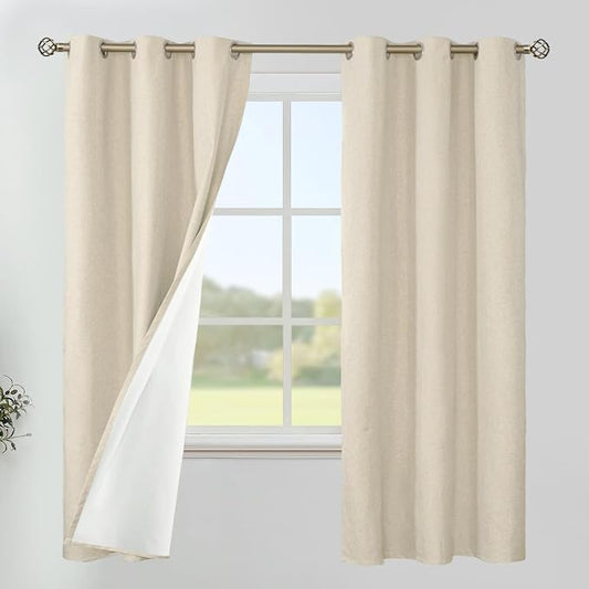YoungsTex Natural Linen 100% Blackout Curtains 63 Inches Long, Thermal by YoungsTex