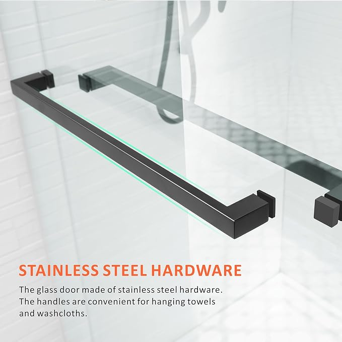 Frameless Double Sliding Shower Door 56-60'' W x 62'' H, Matte Black Stainless - Image 4
