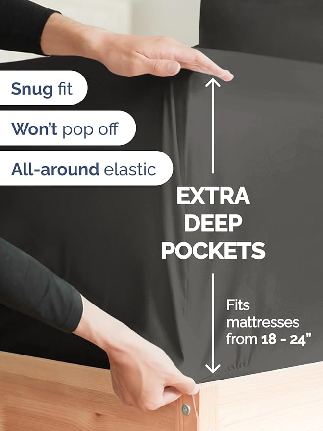 Extra Deep King Sheet Set - 6 Piece Breathable & Cooling Sheets - Hotel Luxury Bed Sheets Set - Easy & Secure Fit - Soft, Wrinkle Free & Comfy Sheets Set - Charcoal Sheet Set with Extra Deep Pockets