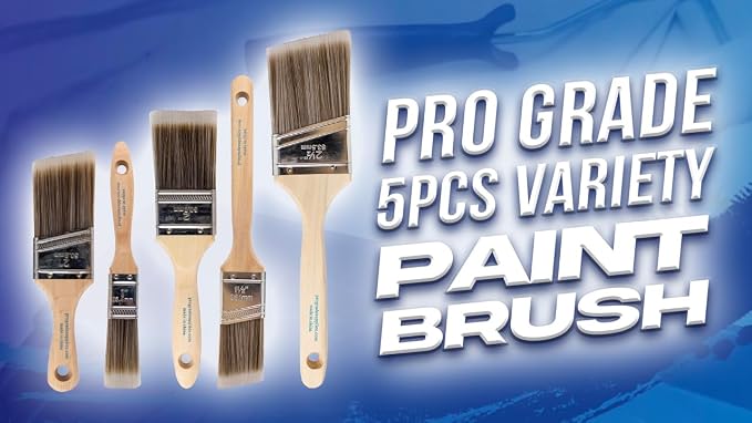 Pro Grade Paint Brushes, 5-Piece Paint Brush Set: Flat & Angle Brushes - Image 9