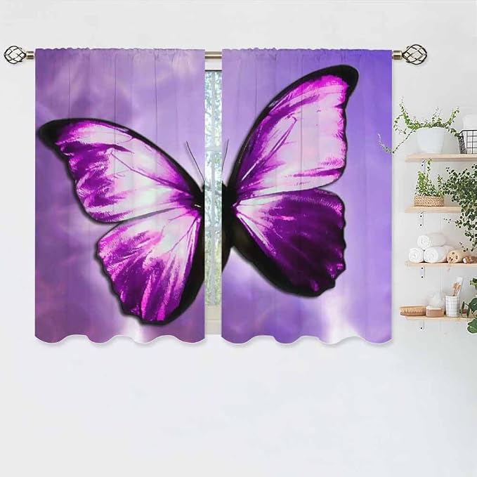 Purple Butterfly Kitchen Curtains Magical Mystical Beautiful Butterfly Short - Image 5