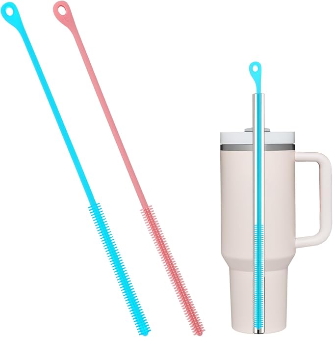 2pcs Silicone Straw Cleaner Brush, 9.44in Extra Long Reusable Straw Brush by BOXOB