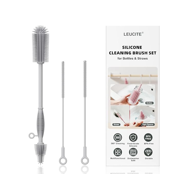 Silicone Cleaning Brush Kit, Water Bottle and Straw Cleaner Brush Set by Leucite