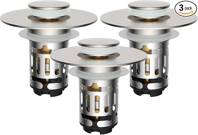 Hibbent 3 Pack 3 in 1 Bathroom Sink Drain Strainer, Universal Pop Up Stopper by Hibbent