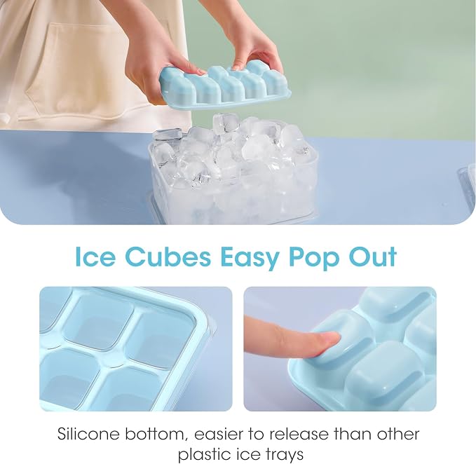 DOQAUS Ice Cube Tray with Lid and Bin, 4 Pack Silicone Plastic Ice Cubes Trays - Image 5