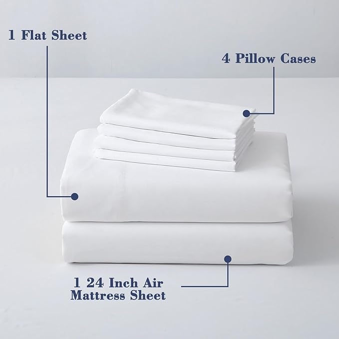 Air Mattress Sheet Set for 16-24 Inch Air Beds Queen Size,Deep Pocket Fitted Sheet with Inflation Opening,Soft & Breathable, for Guests, Camping, RVs, Includes Pillowcase Flat Sheet Fitted Sheet,White