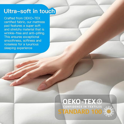 Cooling Mattress Topper Queen Size - Pillow Top Mattress Pad for Hot Sleepers - Breathable Ultra Soft Mattresses Protector with 8-21 Inch Deep Pocket (60x80 inch, Pearl White)