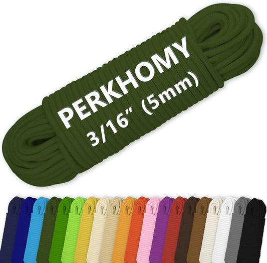 PerkHomy Cotton Rope 3/16" 100 ft Multi Purpose Utility Diamond Braided Cord by PerkHomy