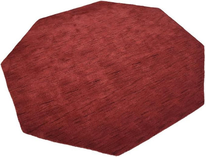 Hand Knotted Loom Wool ECO-Friendly Area Rugs - 6'x6', Octagon, Red Color, Solid Plain Design, High Pile Thick Handmade Anti Skid Area Rugs for Living Room, Bed Room (L00111)