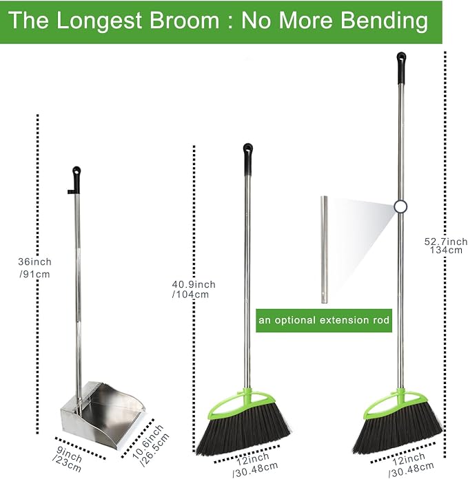Soft Bristles Broom and Dustpan Set, Metal Dustpan - Image 4