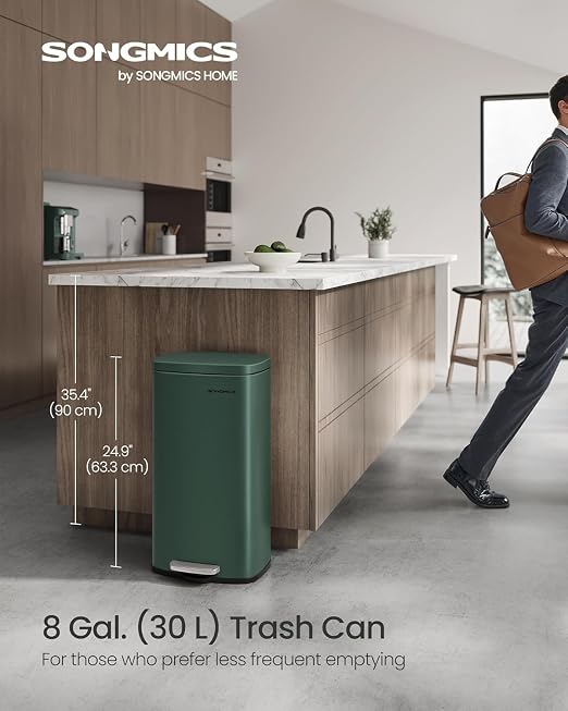 SONGMICS Trash Can with Lid, 8 Gallon Garbage Can, Stainless Steel Small Waste - Image 2