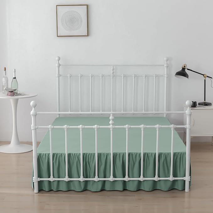 Bed Skirt Queen Size Ruffled Bed Skirt with Split Corners, 16 Inch Drop Dust Ruffle Bed Skirts with Platform, Sage Green, 16" Queen