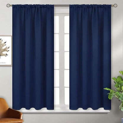 BGment Navy Blue Black Out Curtains 54 Inch Long for Bedroom Windows - Rod Pocket Room Darkening Drapes Thermal Insulated Short Blinds for Kitchen Kids Door Privacy, 42 x 54 Inch, Navy Blue, 2 Panels
