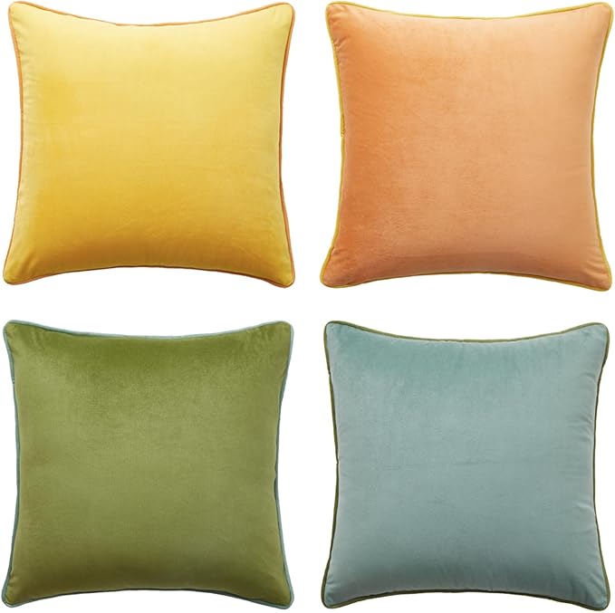MONDAY MOOSE Decorative Throw Pillow Covers Cushion Cases, Set of 4 Soft Velvet Modern Double-Sided Designs, Mix and Match for Home Decor, Pillow Inserts Not Included (22x22 inch, Yellow/Green)