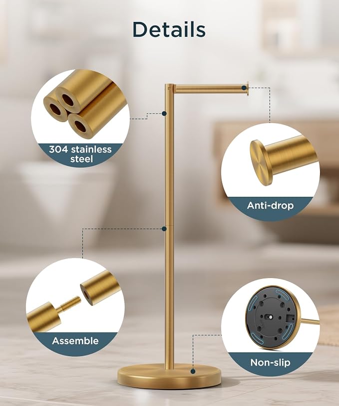 FORIOUS Toilet Paper Holder Stand, Modern Freestanding Tissue Roll Holder - Image 6