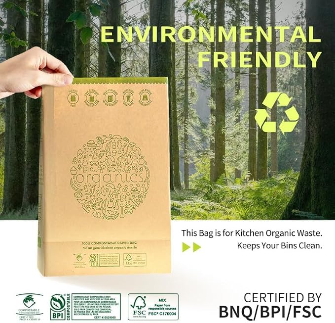 HYTREND-Kitchen Food Waste Bag-120 Bags-%100 Compostable paper Bag - Image 6