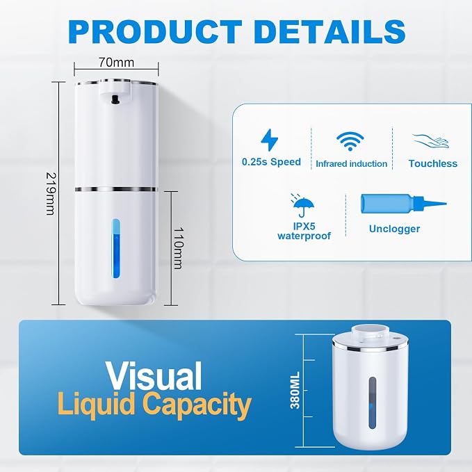 Automatic Foaming Soap Dispenser, 12.8oz/380ml Wall Mount Touchless Soap - Image 8