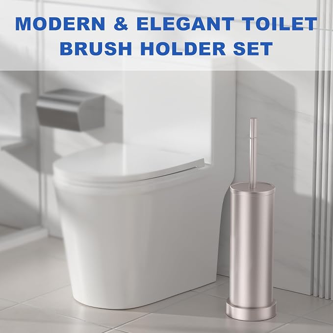 Brushed Nickel Toilet Brush and Holder Set, 304 Stainless Steel Toilet Brush - Image 7