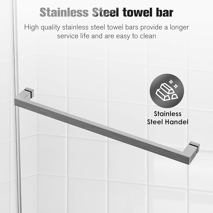 Shower Door 68–72in W x 76 in H, 3/8" Tempered Glass Double Sliding Shower Door - Image 6