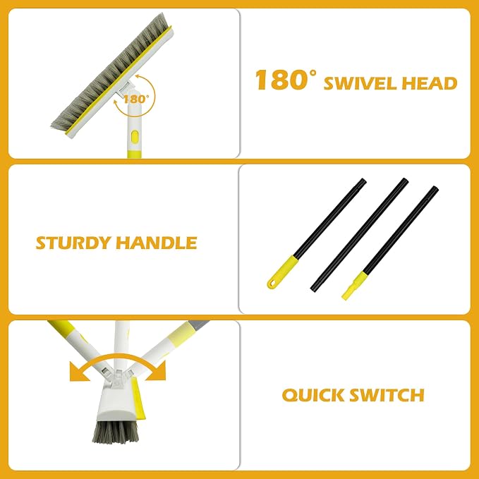 Floor Scrub Brush with 180° Rotating 50" Long Handle - Image 3