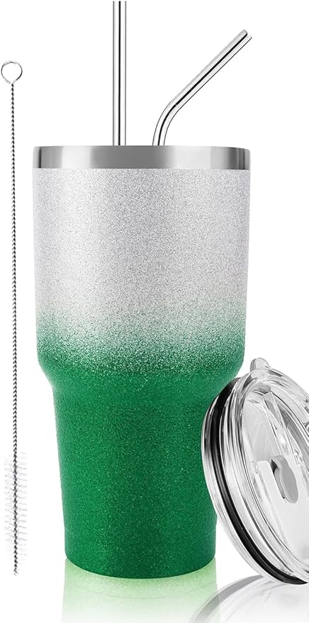 D·S 30 oz Tumbler Christmas Green Glitter Gradient Cup Stainless Steel Double by D%C2%B7STUMBLER