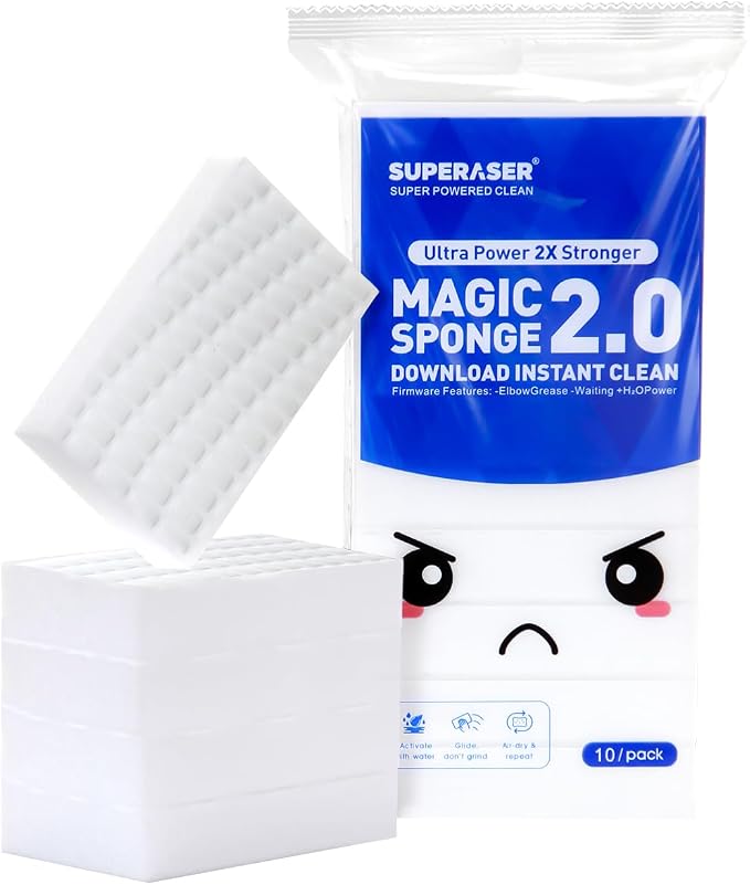 Magic Sponge Eraser, Tex-10 Scrub Melamine Sponges, Heavy Duty No Scratches by SUPERASER