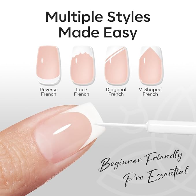 modelones White French Tip Liner Gel Polish, 15 ML Classic Color Nail Art Paint - Image 2