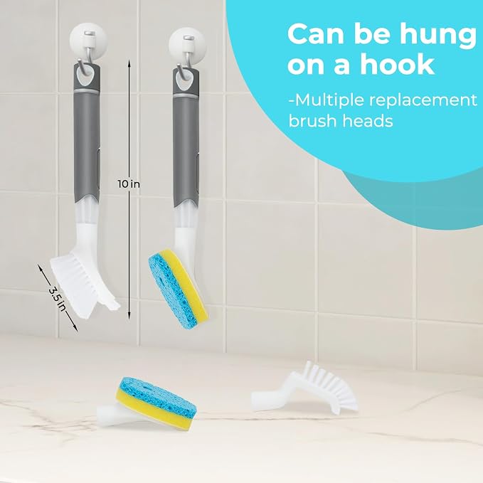 Dish Brush with soap Dispenser，4 PCS Replacement Brush Refills dishwashing - Image 5