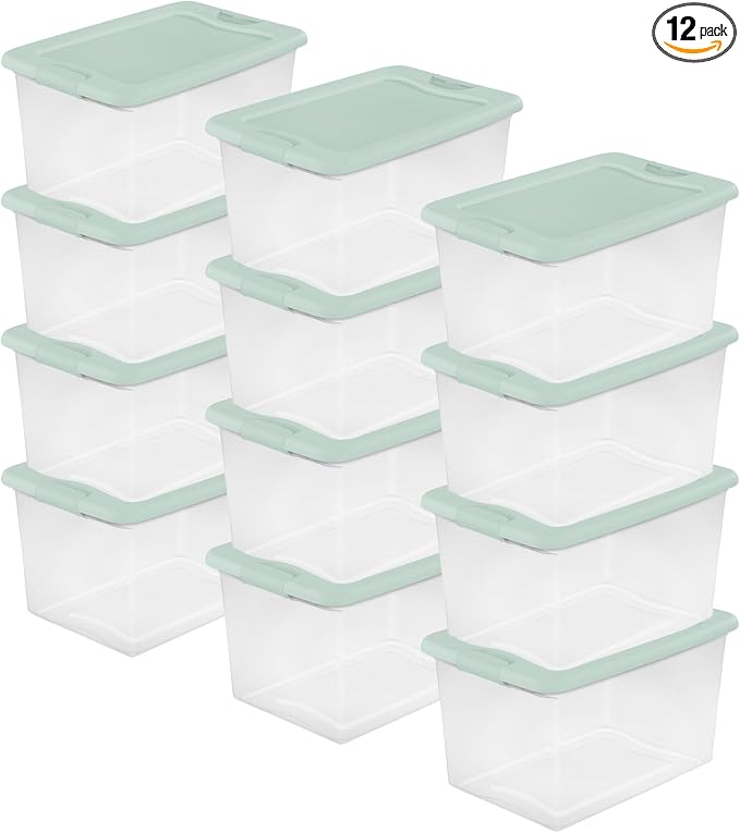 Sterilite 12 Pack Latching Box, 64 Quart, Mindful Mint by Sterilite