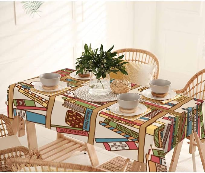 Books on Bookshelf Rectangular Tablecloth Cute Sleeping Cat Kitten in Library - Image 7