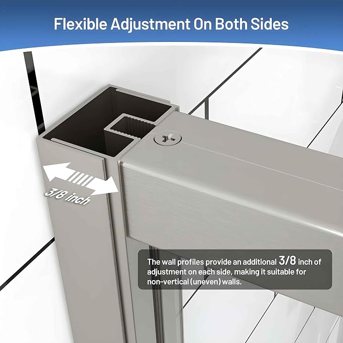 Pivot Glass Shower Door, 44-48" W x 71" H, 1/4" Clear SGCC Tempered Glass - Image 8