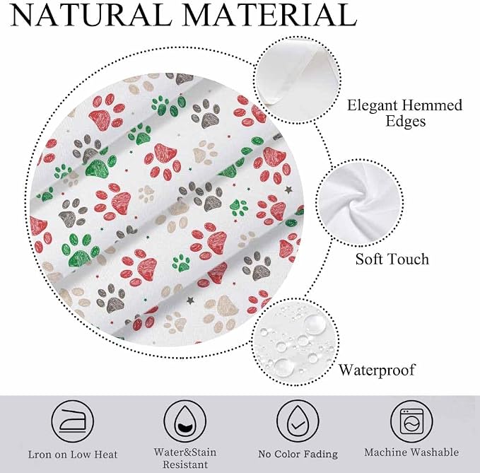 Paw Prints Table Cloth 52x70 Doodle Dog Cat Red Green Footprint Rectangular - Image 5