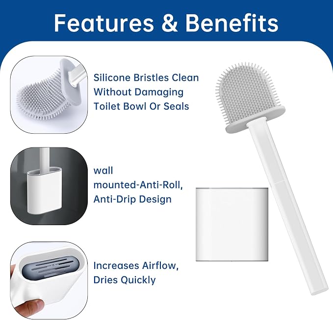 RV Toilet Bowl Brush by, Silicone Bristles, Wall-Mounted, Anti-Roll & Anti-Drip - Image 5