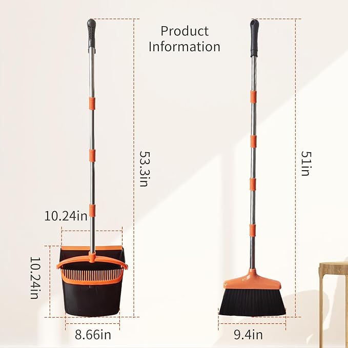Broom and Dustpan Set for Home Long Handle Extendable Standing Dust Pan for - Image 7