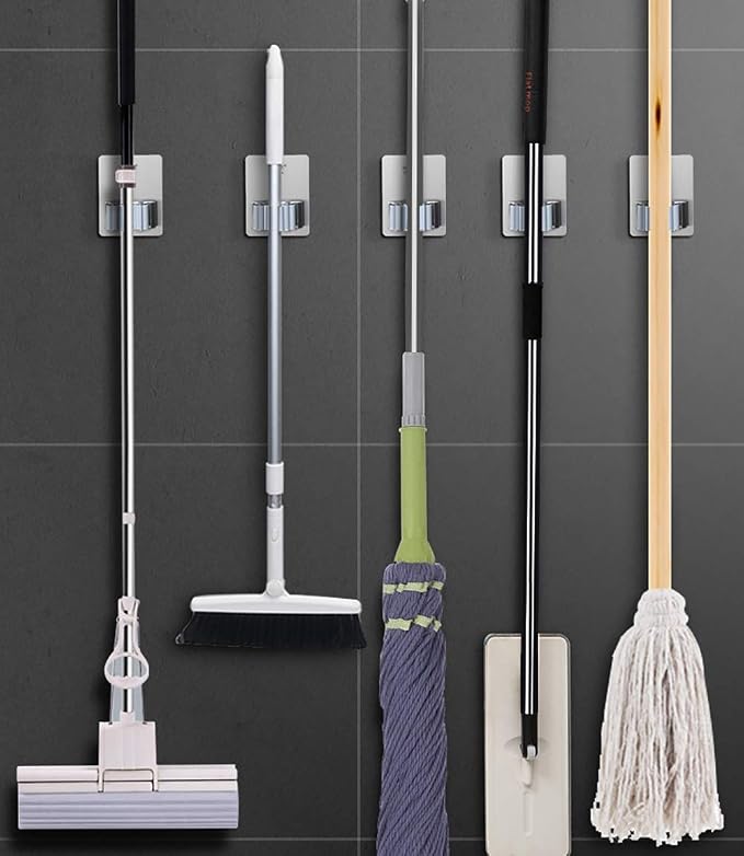 Stainless Steel Self Adhesive Broom Holder Wall Mount - Image 3