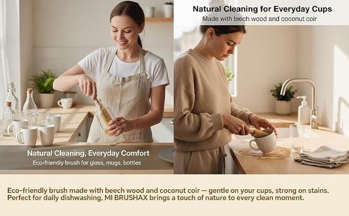 Bottle Brush Cleaner, Long Beech Wood Handle Non-Scratch, L-Shape - Image 6
