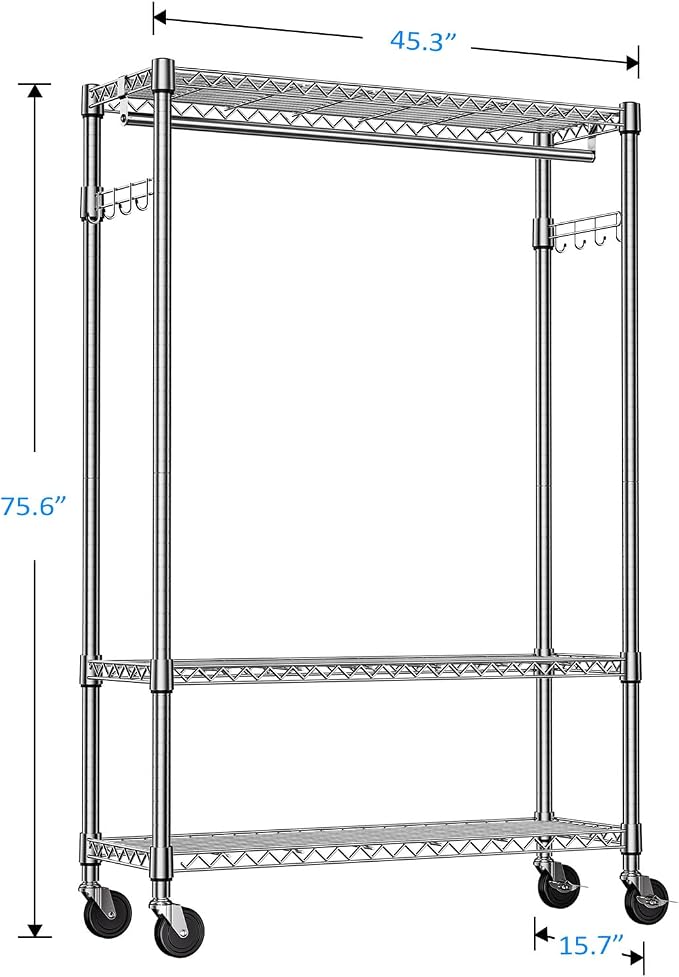 IZEUK 3 Tier Heavy Duty Rolling Garment Rack Wire Clothes Rack - Image 7