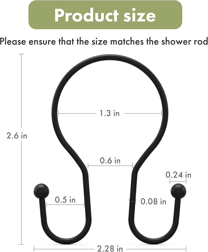 AmazerBath Shower Curtain Hooks Black Shower Curtain Rings, Simple Double Hook - Image 3