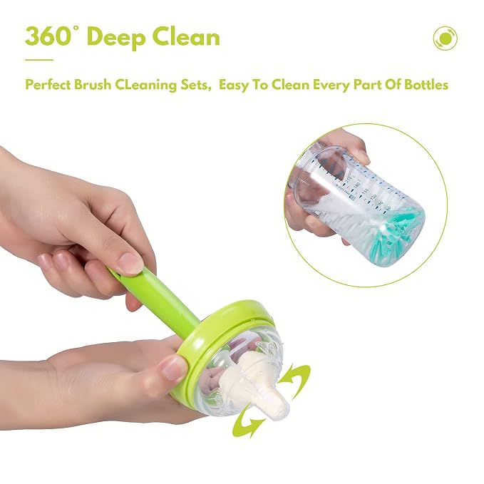 Baby Bottle Brush Set with Nylon Nipple Cleaner, Sponge & Straw Brushes - Image 4