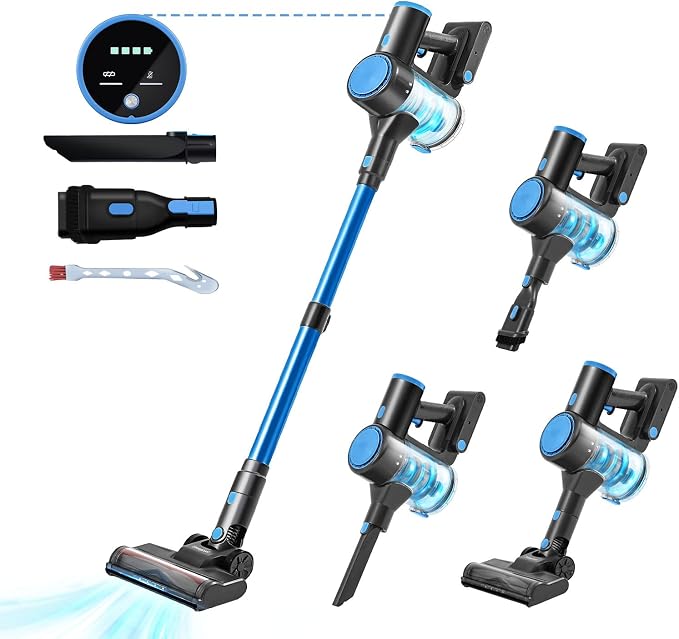Cordless Vacuum Cleaner with 35Kpa Suction, Battery Vacuum Cleaner with LED by Sweepcent