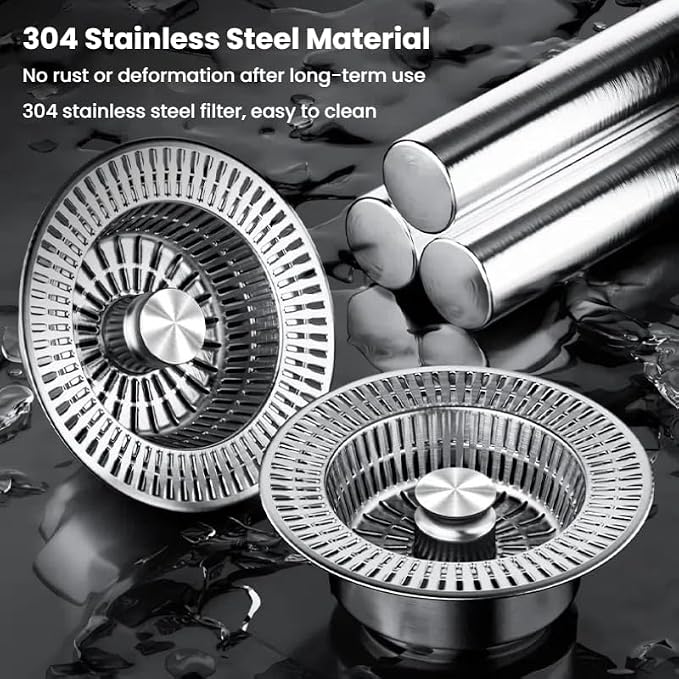 3 in 1 Kitchen Sink Drain Strainer, Universal Stainless Steel Kitchen Sink - Image 5