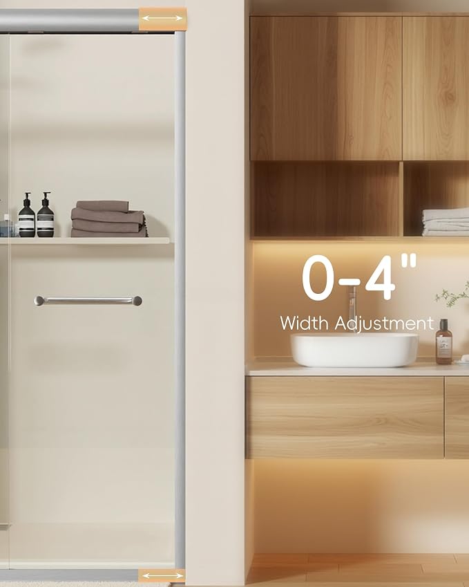 Shower Door 44-48'' W x 72'' H Semi-Frameless & Double Sliding, 1/4 inch - Image 3