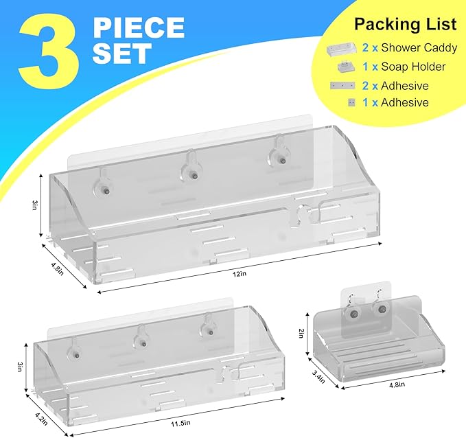Acrylic Shower Shelves 3 Pack, Versatile Caddy - Image 7